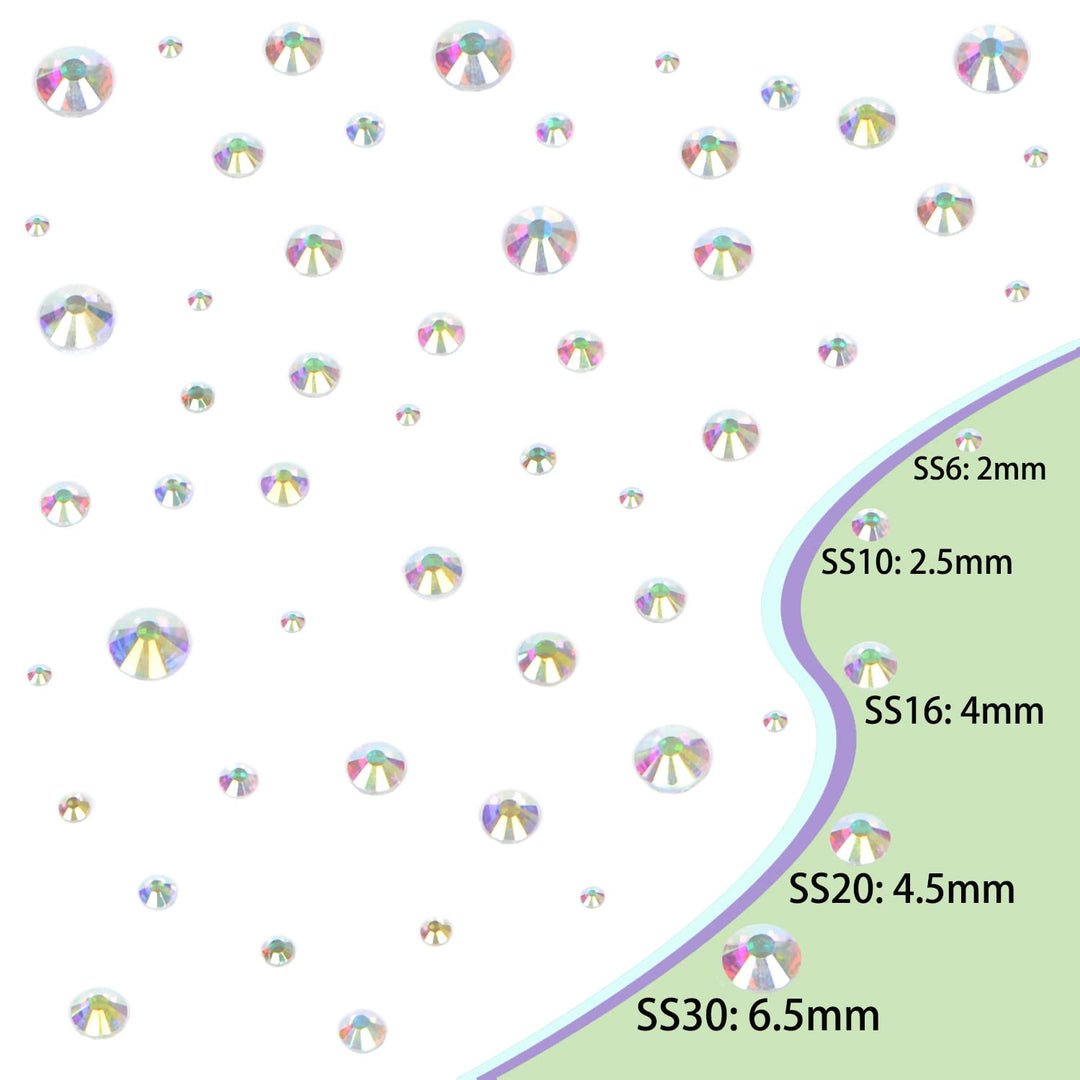 QOGIL 6300pcs Clear AB Hotfix Rhinestones for Crafts Clothes DIY with Tweezers and 2 Picking Pens Mixed Size Flatback Rhinestone