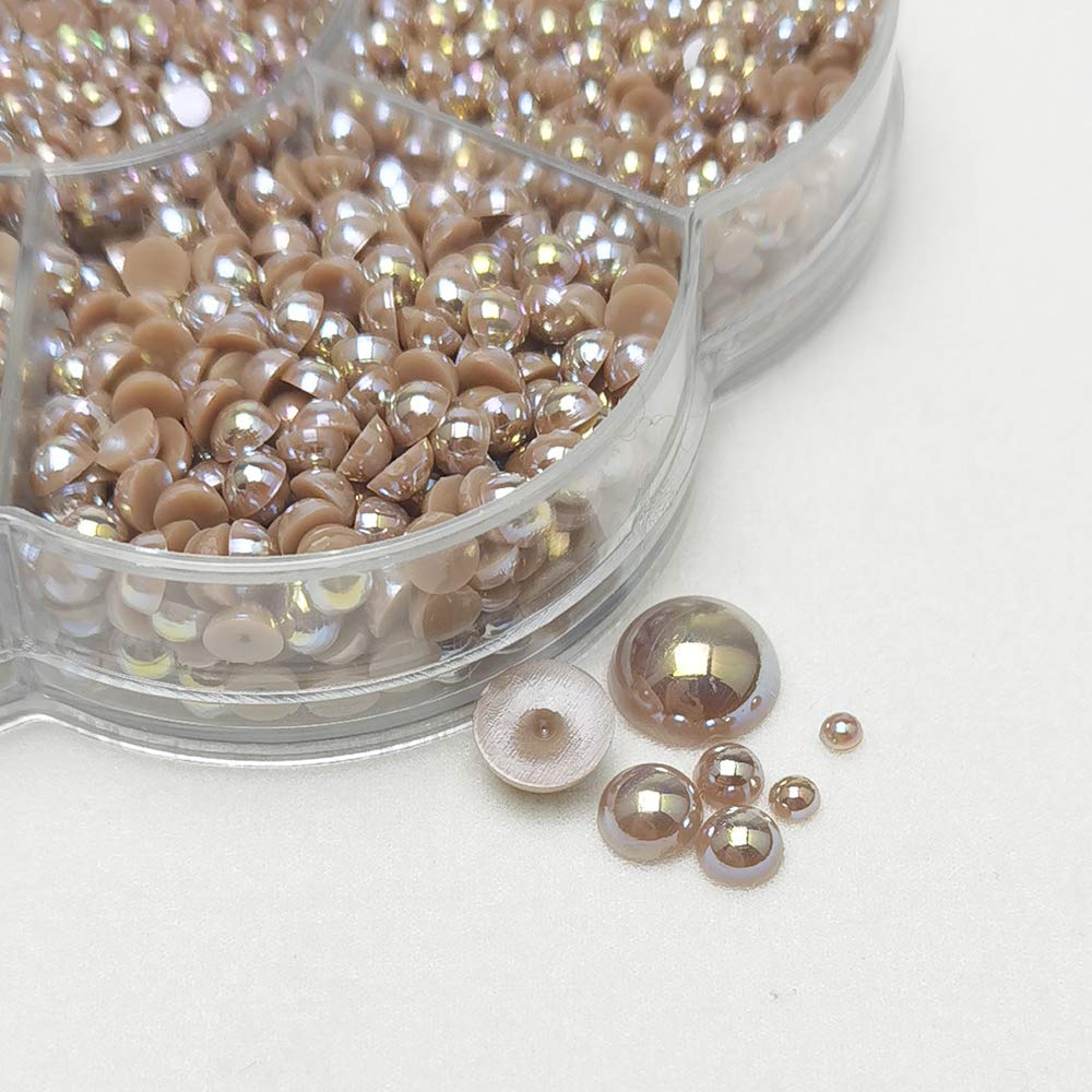 3000PCS 1 Box Brown Round Flatback Half Pearls Bead Loose Beads Gem (Brown Half Ball)
