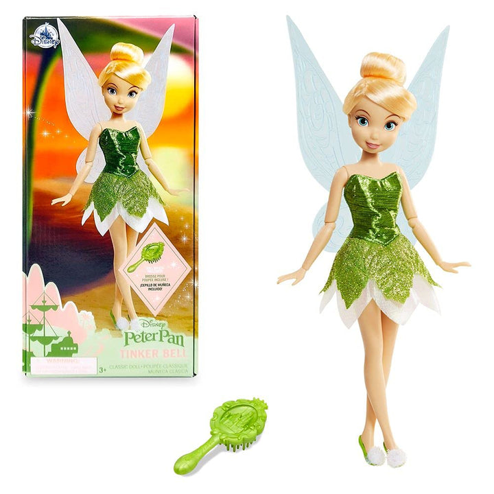 Disney Store Official Princess Classic Doll (Tinker Bell from Peter Pan), 11 Inches, Includes Brush with Molded Details, Fully Posable Toy in Classic Outfit Princess Toys for Girls