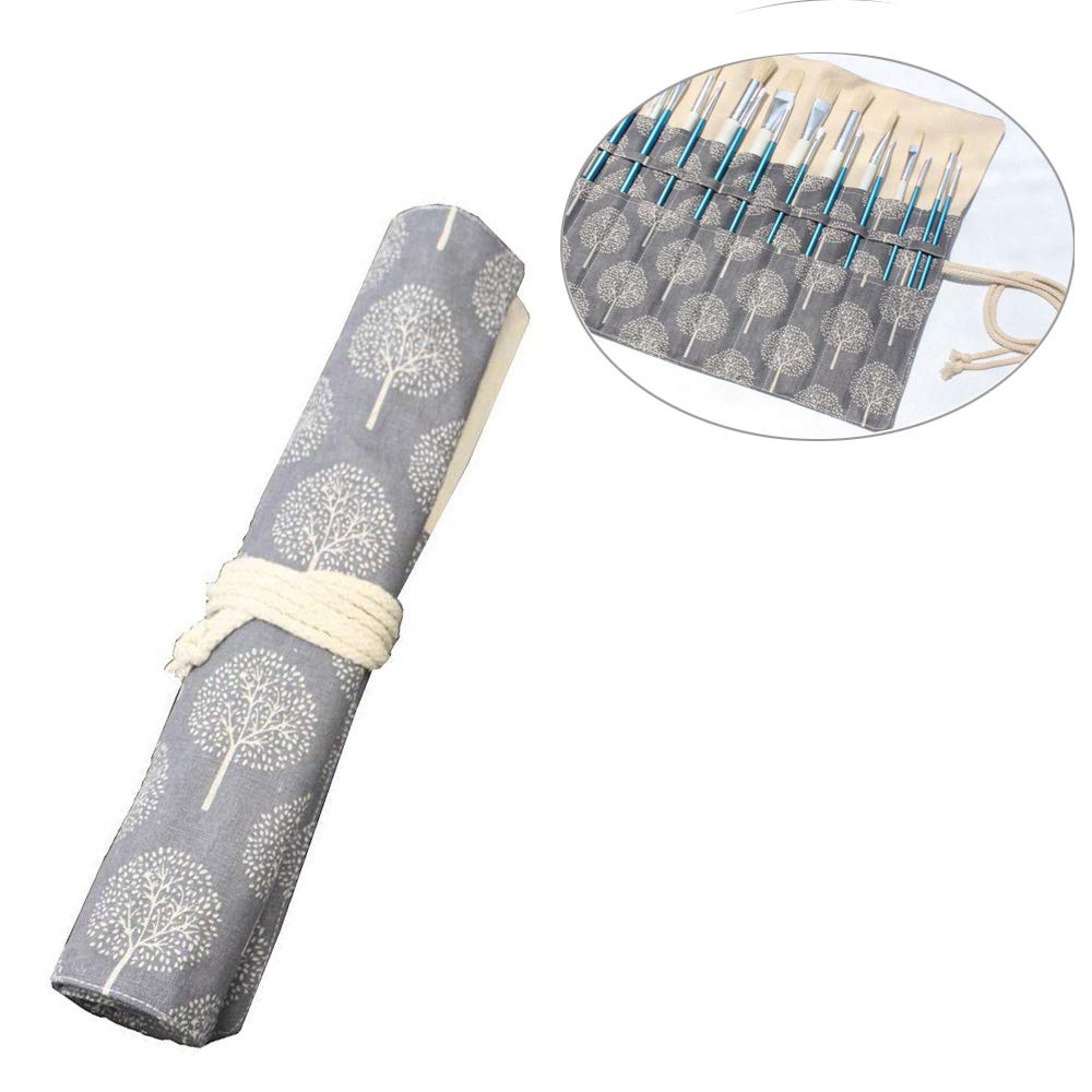 Roll Up Paint Brush Holder Artist Canvas Roll Pouch Bag Makeup Brushes Case Organizer Rollup Protection(15 inch,Without Brushes)