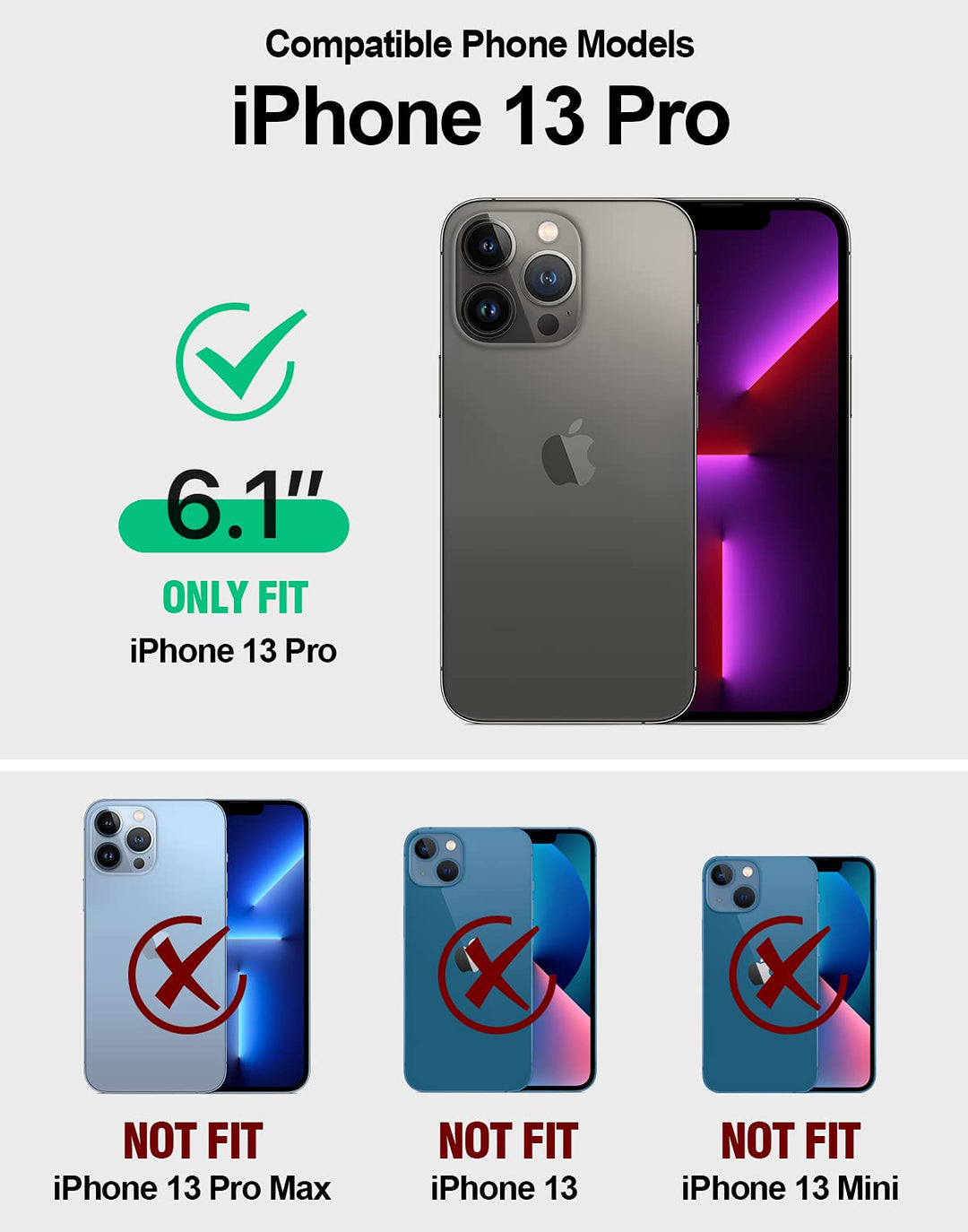 Revolution Series Case Compatible with iPhone 13 Pro 6.1 inch (2021 Release), Full-Body Rugged Shockproof Heavy Duty Protective Cover with Kickstand and Built-in Screen Protector, Black