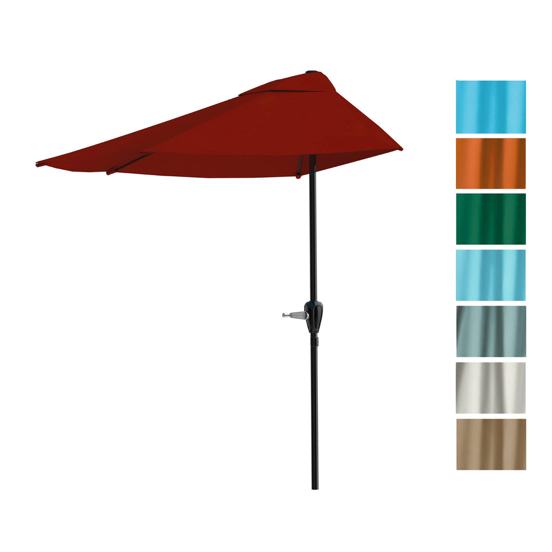 Half Umbrella - 9 ft Patio Umbrella with Easy Crank - Half Umbrella Outdoor Patio Shade - Small Canopy for Balcony, Table or Deck (Red)