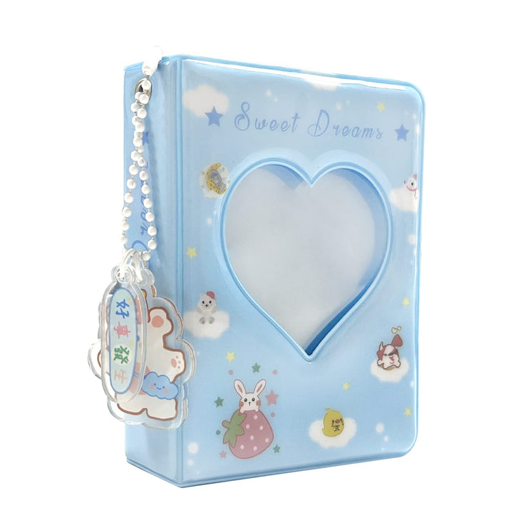 3 Inch Mini Photo Album, Heart Hollow Card Binder Photo Album Photo Card Holder with Pendant 40 Pockets (blue strawberry)
