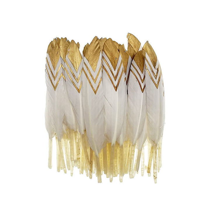 50pcs Natural Goose Feathers 4-6inch for DIY Craft Wedding Home Party Decoration Gold Feather and Gift Box Decorations (White&amp;Gold 1)