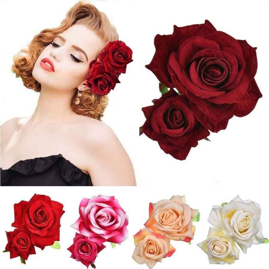 Ladies Handmade Flannel Elegant Pink Red Rose Hairpin Hair Clips Bridesmaid Head Piece Bridal Flower Hiar Clip Valentine's Day Gift (WINE RED)