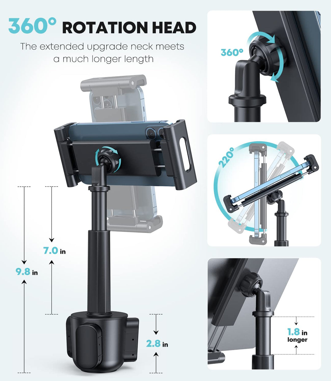 Car Cup Holder Tablet Mount, Universal Tablet &amp; Smartphone Car Cradle Holder for iPad Pro/Air/Mini, Kindle,Tablets Nintendo Switch Smartphones, Compatible with 4.7 to 12.9 Devices