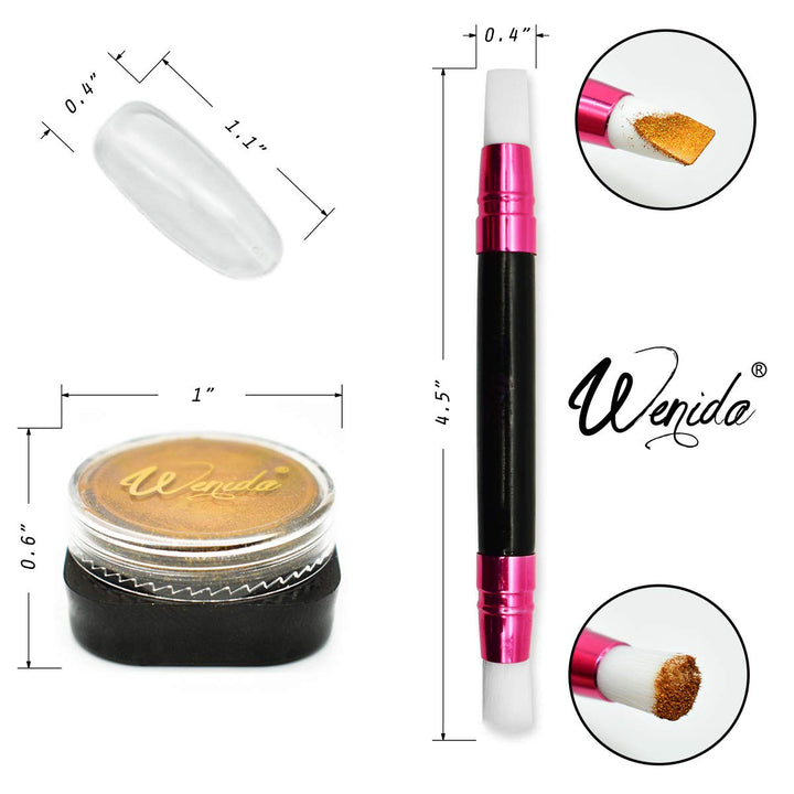 Nail Powder WENIDA 8 Jar Holographic Chameleon Chrome Mirror Laser Synthetic Resin Pigment with 8 False Nails and Silicone Nail Brush for Manicure Decoration