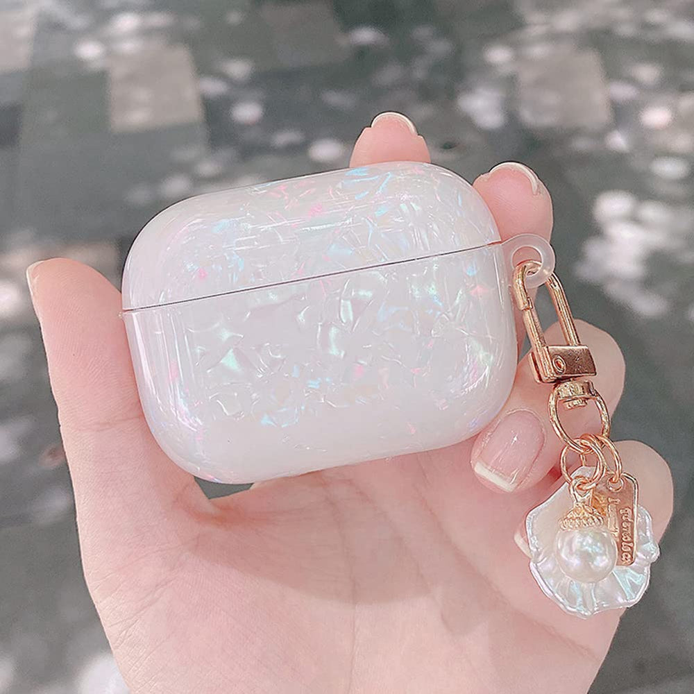 Luxury AirPods 3 Case with Shell Pearl Keychain Bling M