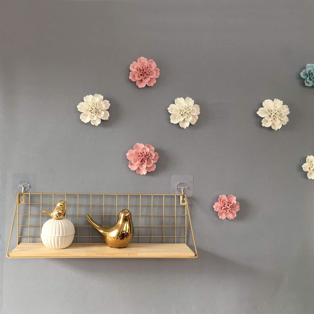 Ceramic Decorative Flowers 3D Wall Hanging Decor Pink 2.8