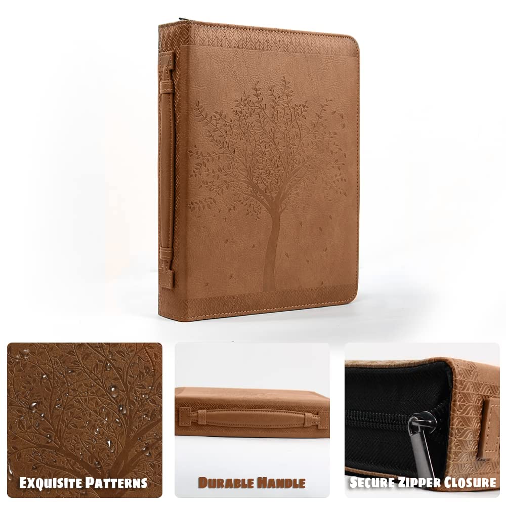Bible Cover for Men Scripture Cover LDS Bible Case Holder Covers Book Carrier Organizer Jesus LDS Carrying Church Bibles Bag with Handles(Brown)