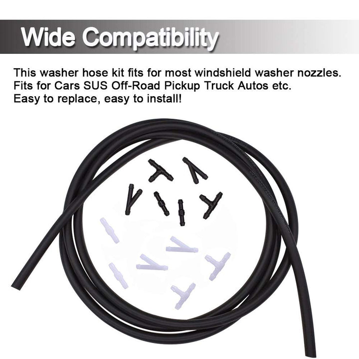 Universal Windshield Washer Nozzle Fluid Hose Kit 3 Meters with 12 Pcs Hose Connectors Suitable for Most of Car Washer Fluid Tubing