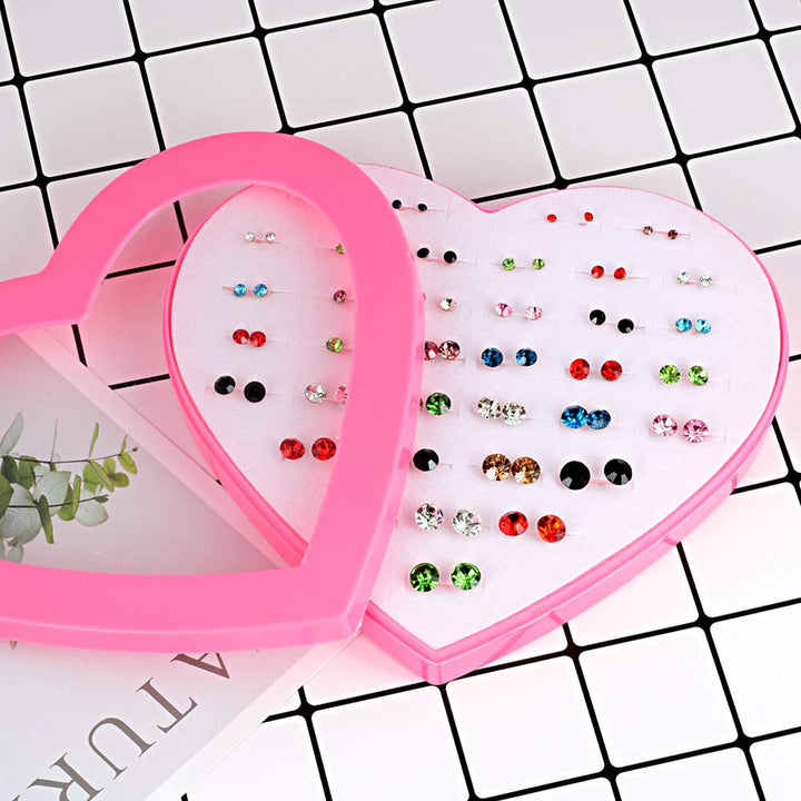 16G 72PCS Universal Zircon Plastic Silcone Anti-Allergy Studs Ear Nail Ear Needle Mixed Color Set Earrings Set for Women