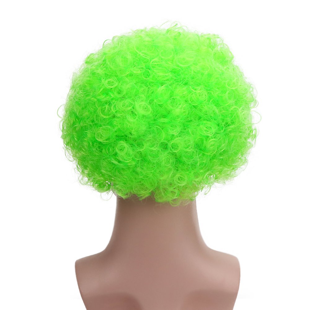 Green: Funny Curly Afro Wig World Cup Football Fan Cosplay Wig Humor Clown Wig 6 Color (Green)