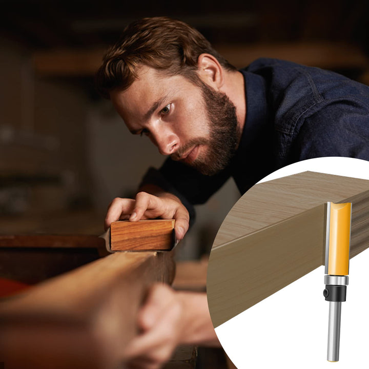 Flush Trim Router Bits Set 1/4 Inch Shank Shank Top Bearing Pattern Router Bit 1/2 Cutting Diameter Carbide Bits for Trim Shelf Edging, Veneer or Laminates