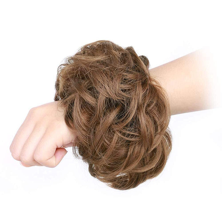 1PCS Messy Hair Bun Hair Scrunchies Extension Curly Wavy Messy Synthetic Chignon for Women (Light Golden Brown 12#)
