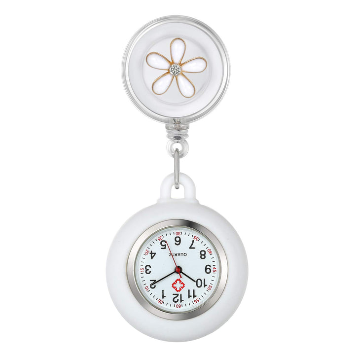 Retractable Nurse Watches Clip-on Hanging Fob Watches Cute Flower Pattern Lapel Watches for Nurses Doctors with Silicone Cover