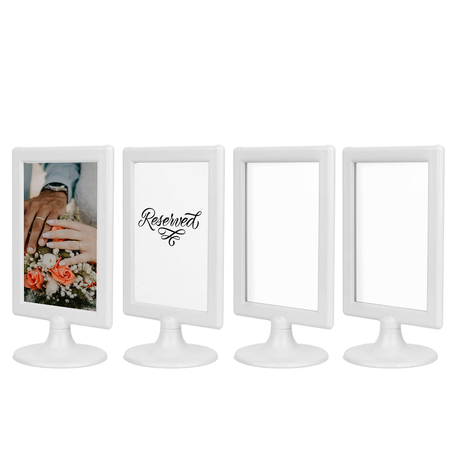 Double Sided Standing Picture Frames - (White, 4 count) 4x6 Inch Pedestal Photo Frame with Inserts and Base - 2 Sided Frame for Vertical Display
