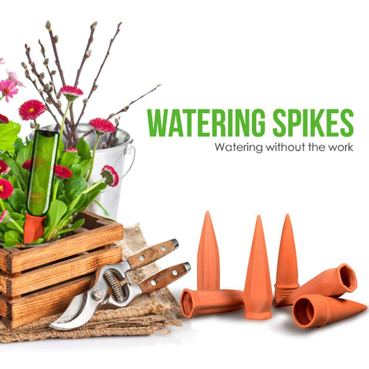 Plant Watering Devices, Plant Waterer Self Watering Terracotta Spikes Automatically Water Your Indoor and Outdoor Plants While On Vacation (6pc)