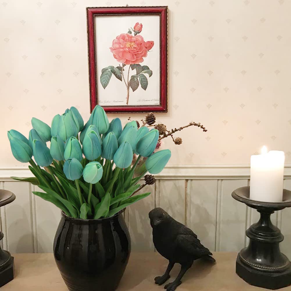 20 Pcs Blue Tulips Artificial Flowers Real Touch Fake Tulips Fake Flowers for Mother&#39;s Day 13.5 Faux Tulips Faux Flowers Bulk Artificial Tulips Flowers for Vase Centerpieces Home Wedding Bouquet