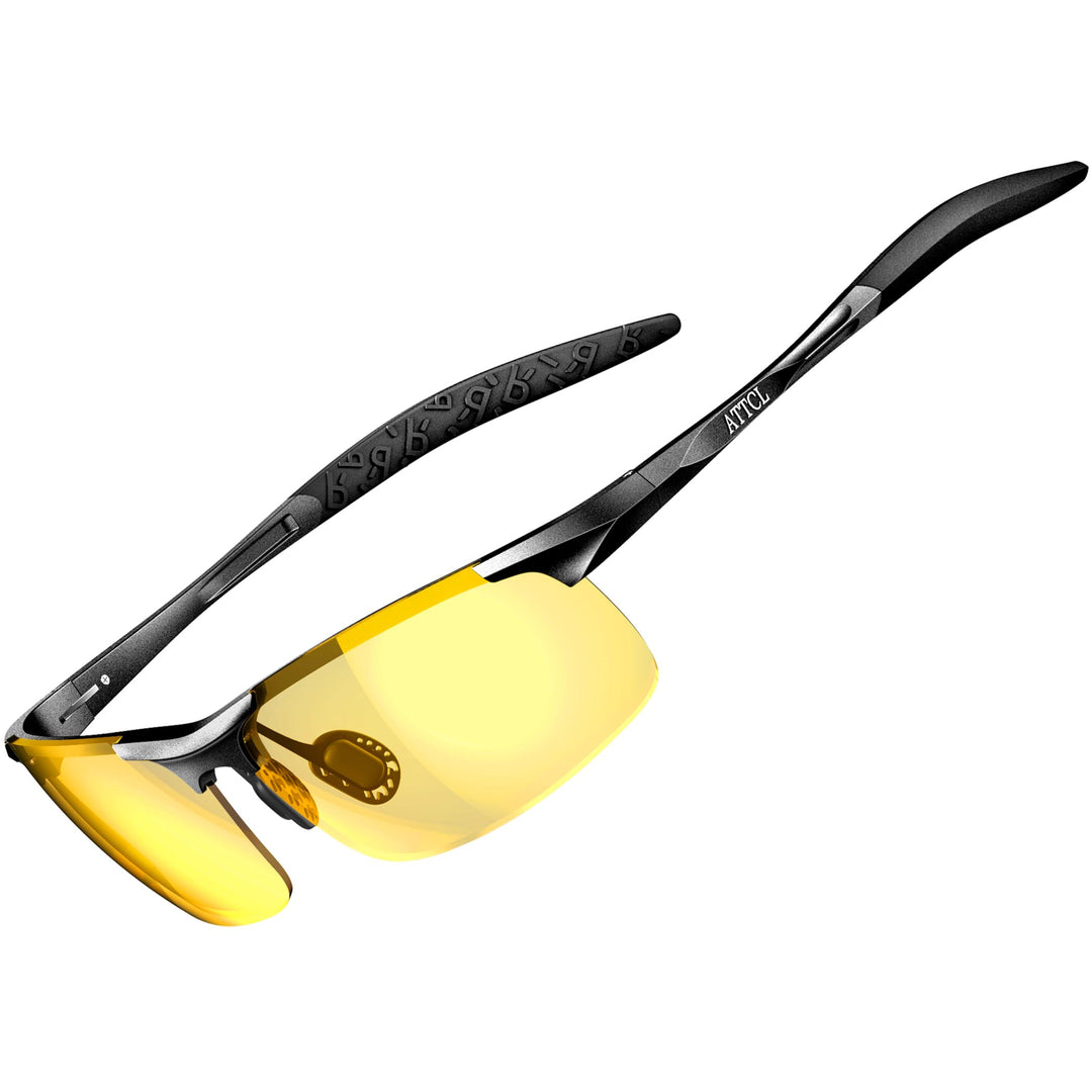 Men&#39;s Night Driving Glasses: Night Time Driving Glasses for Men Al-Mg metal Yellow Sunglasses 8177-night