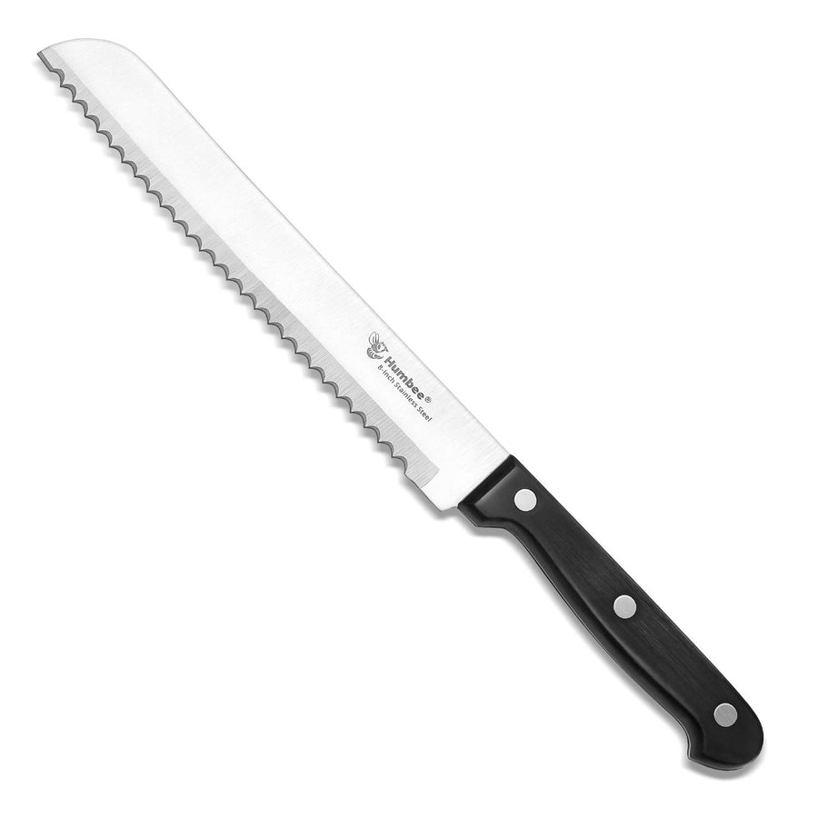 , 8 inch Bread Knife Serrated Knife Wave Edge Black