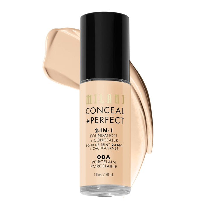 Milani Conceal + Perfect 2-In-1 Foundation + Concealer (1 Fl. Oz.) Liquid Foundation Natural - Blemishes & Skin Discoloration For A Flawless Complexion (Porcelain), Full, Dry