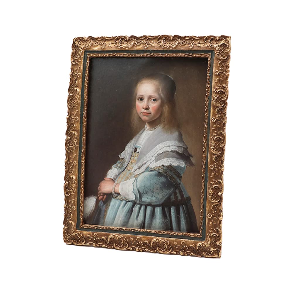Vintage 5x7 Picture Frame, Antique Ornate Photo Frame, Table Top and Wall Hanging Retro Decor, Old Fashioned Photo Gallery Art, Bronze Gold and Navy Blue