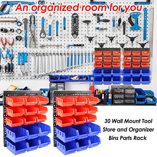 Wall Mounted Storage Bins Parts Rack 30Pcs Workshop Storage Bins Rack Garage Bolt Bins Organizer Hardware Bins Storage Bins for Nail,Screw, Bead, Button