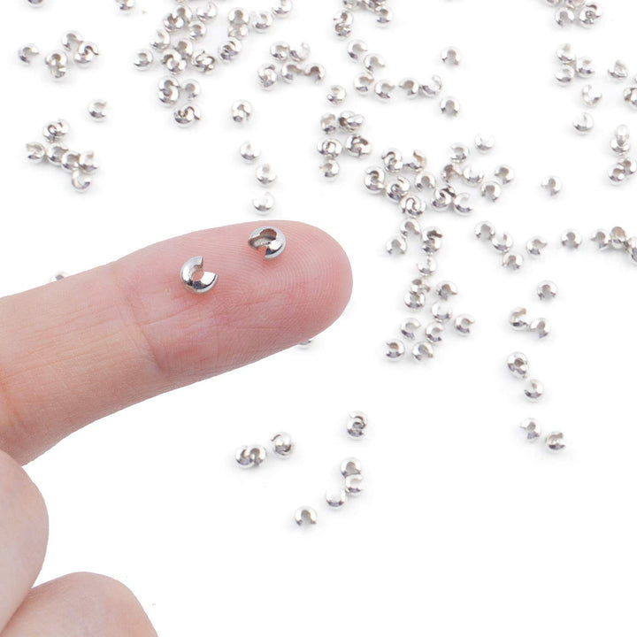 300 Pieces Crimp Beads Covers Silver Tube Beads Half Ro