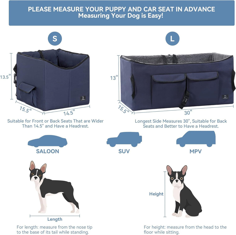 A4Pet Dog Car Seat Medium Large Size Dog - Large Dog Car Seat for 2 Dogs with Washable Cover, Safety Leashes, Storage Pockets - Pet Car Seat, Dog Booster Car Seat - Foldable & Portable