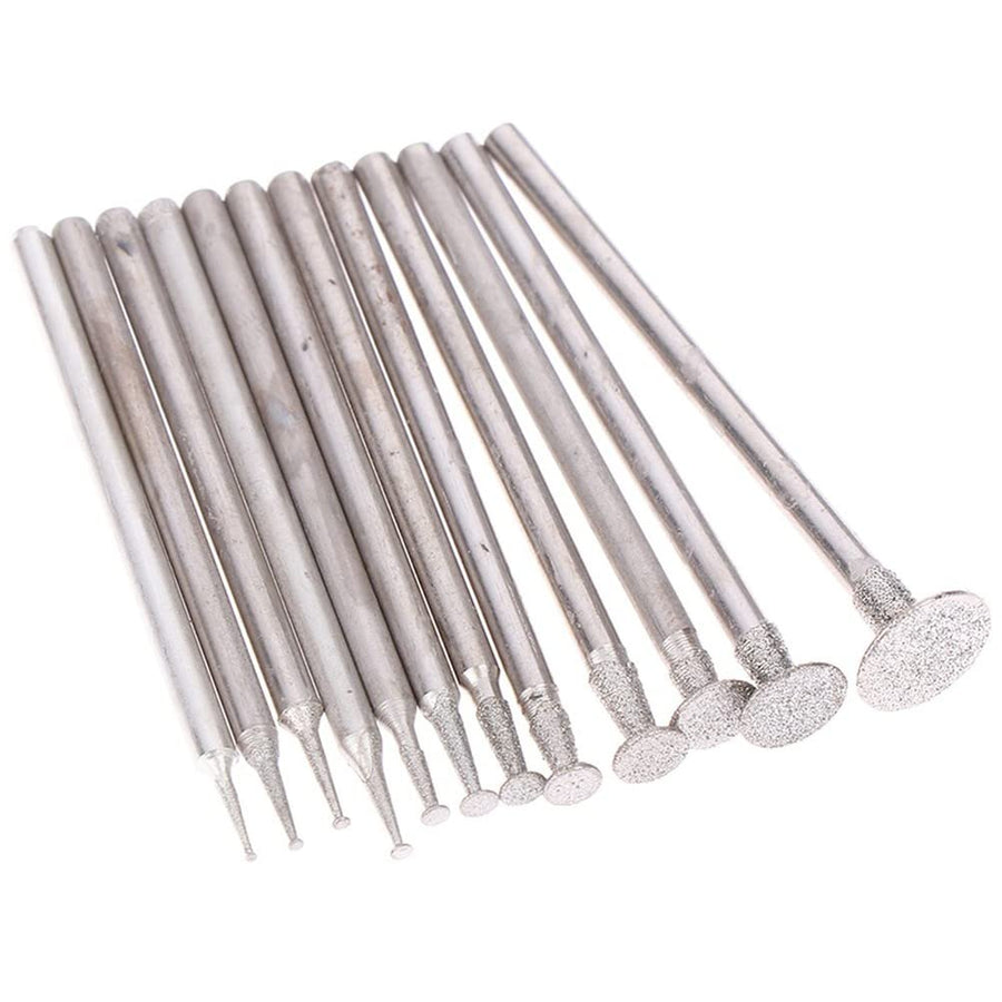 12Pcs 2.35mm(3/32'') Shank Diamond Coated Grinding Burr Needle Point Bit Set, Diamond Mounted Burr Rotary Tool Set for Jade, Jewelry, Stone, Ceramic Grinding/Carving/Polishing/Engraving