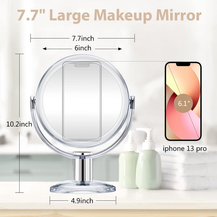 Double Sided Magnifying Makeup Mirror, 1X &amp; 10X Magnification with 360 Degree Rotation- Clear &amp; Transparent