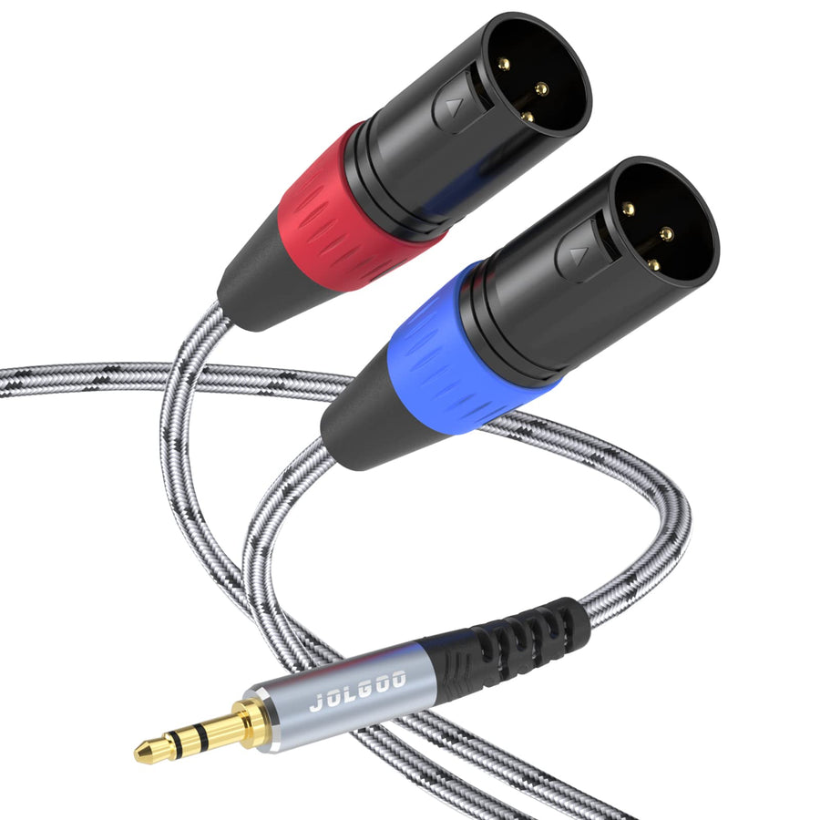 3.5 mm TRS to Dual XLR Male Pro Stereo Breakout Cable, 1/8 TRS Stereo to 2 XLR Male Y Splitter Patch Microphone Cable, 3.3 Feet