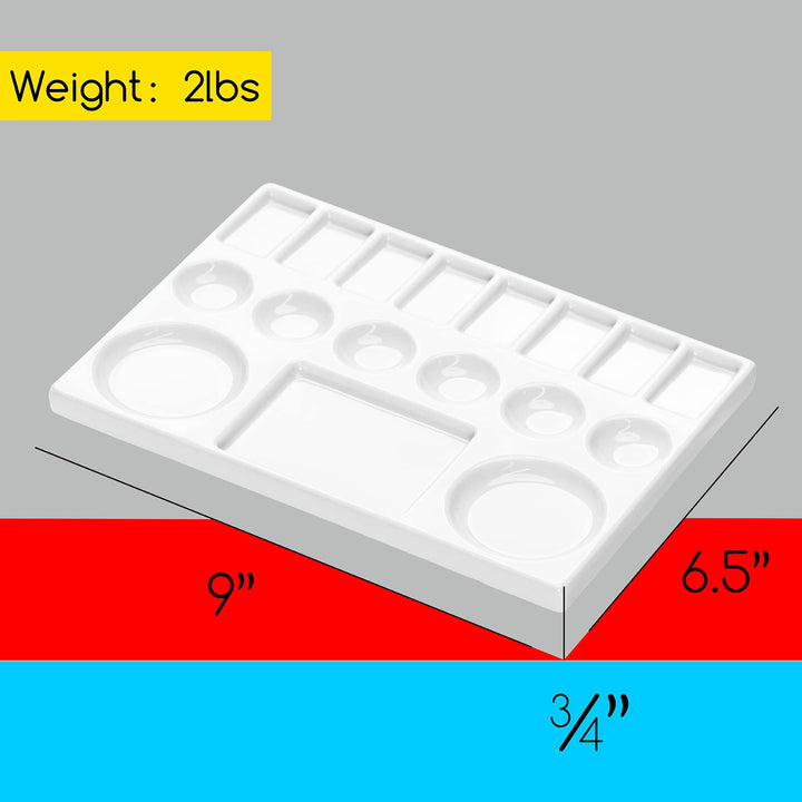 Ceramic Watercolor Palette,17-Well White Porcelain Mixing Tray Artist Painting Palette, Rectangle Painting Tray Palettes for Watercolor Gouache Acrylic Painting 9 x 6.5