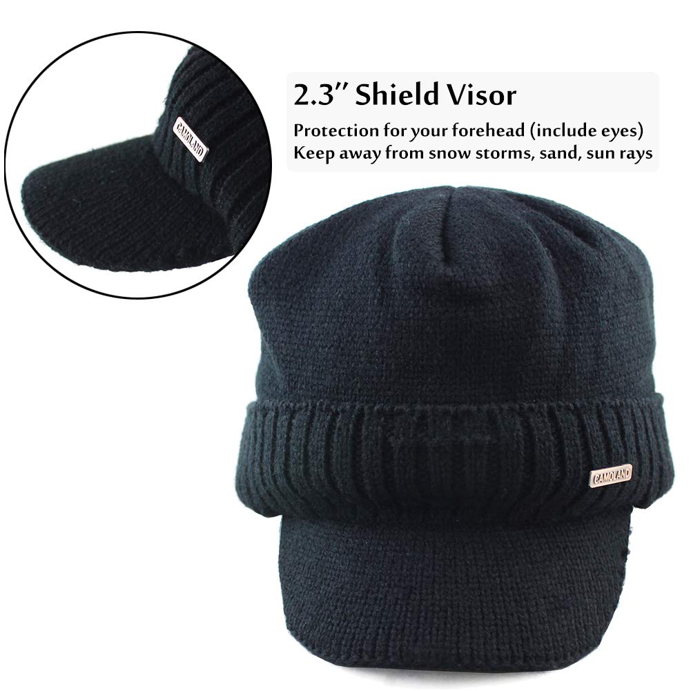 30% Wool Winter Beanie w/Visor &amp; Earflaps for Men Outdoor Fleece Hat