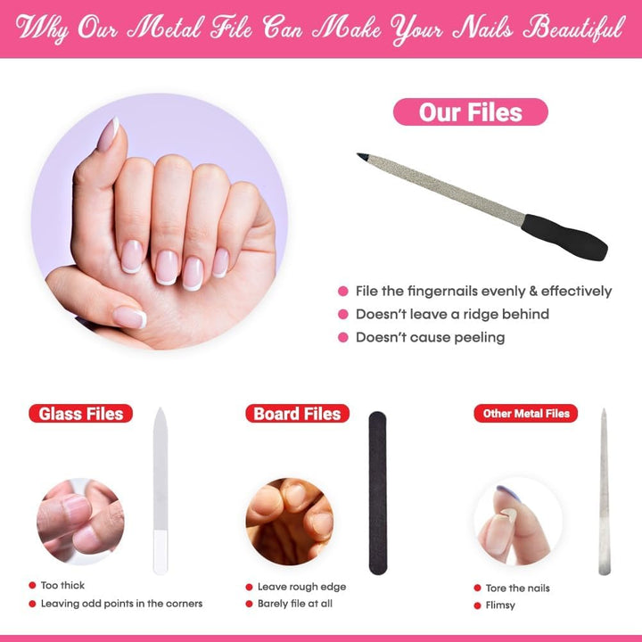 Diamond Nail File 2 Pack, 7 inch Double Sided File Buffer for Gentle Precise Nail Shaping, Washable Stainless Steel Permanent Surface for Home or Travel Pedicure Manicure Kit