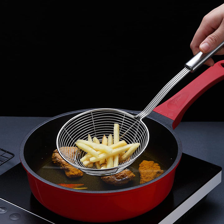 Strainer Spider Skimmers For Kitchen Cooking and Frying Food, Stainless Steel Slotted Spoon Pasta Strainers Tomato Food Strainer Skimmer Ladle For Pasta.