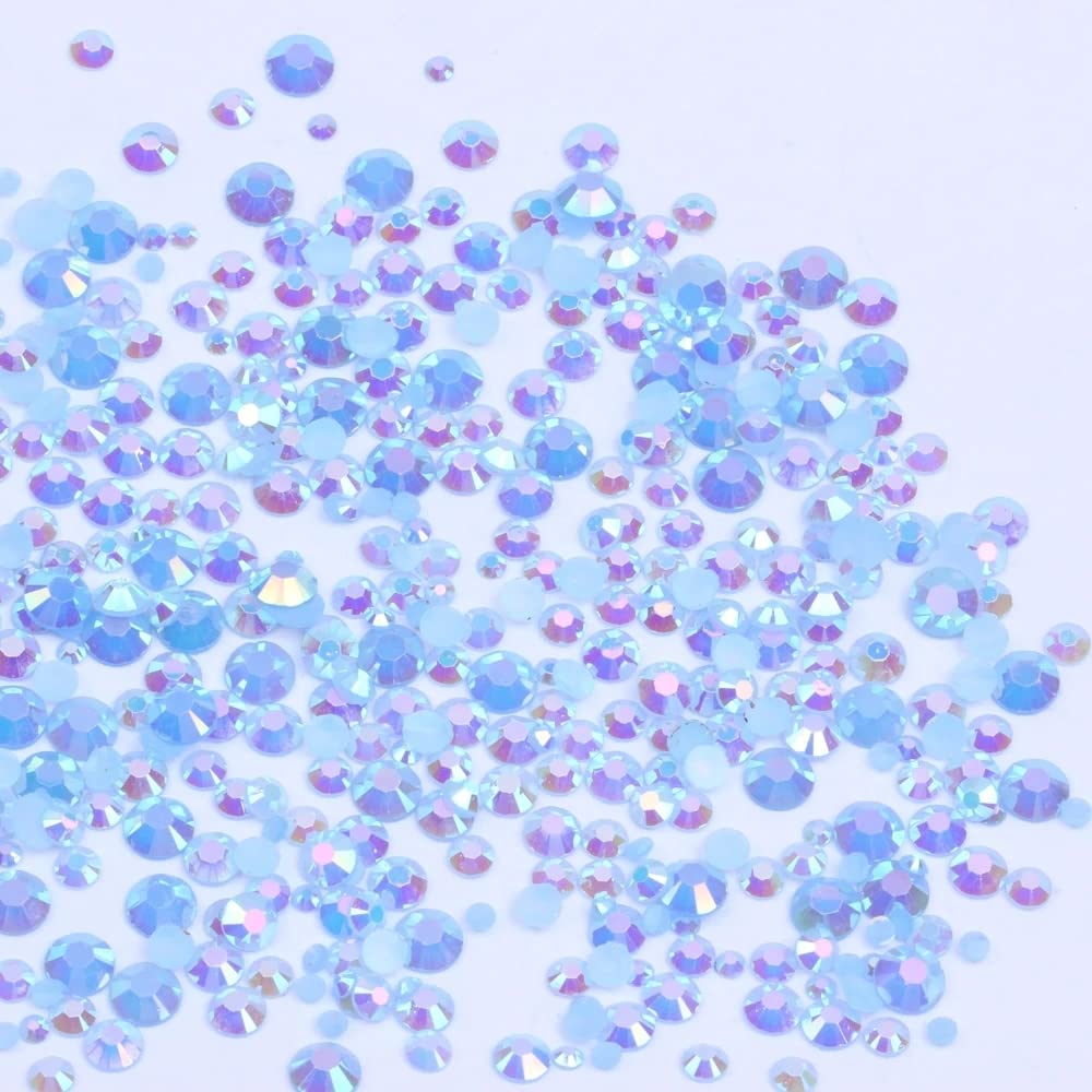 Mixed 1000pcs 2-6mm Sky Blue AB Resin Nail Rhinestones 3D Non Hotfix Glitter Round Flatback Nail Stones Strass Gems Diamonds DIY Nail Art Decoration (22 Sky Blue AB)