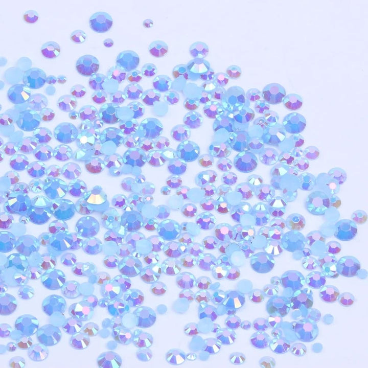 Mixed 1000pcs 2-6mm Sky Blue AB Resin Nail Rhinestones 3D Non Hotfix Glitter Round Flatback Nail Stones Strass Gems Diamonds DIY Nail Art Decoration (22 Sky Blue AB)
