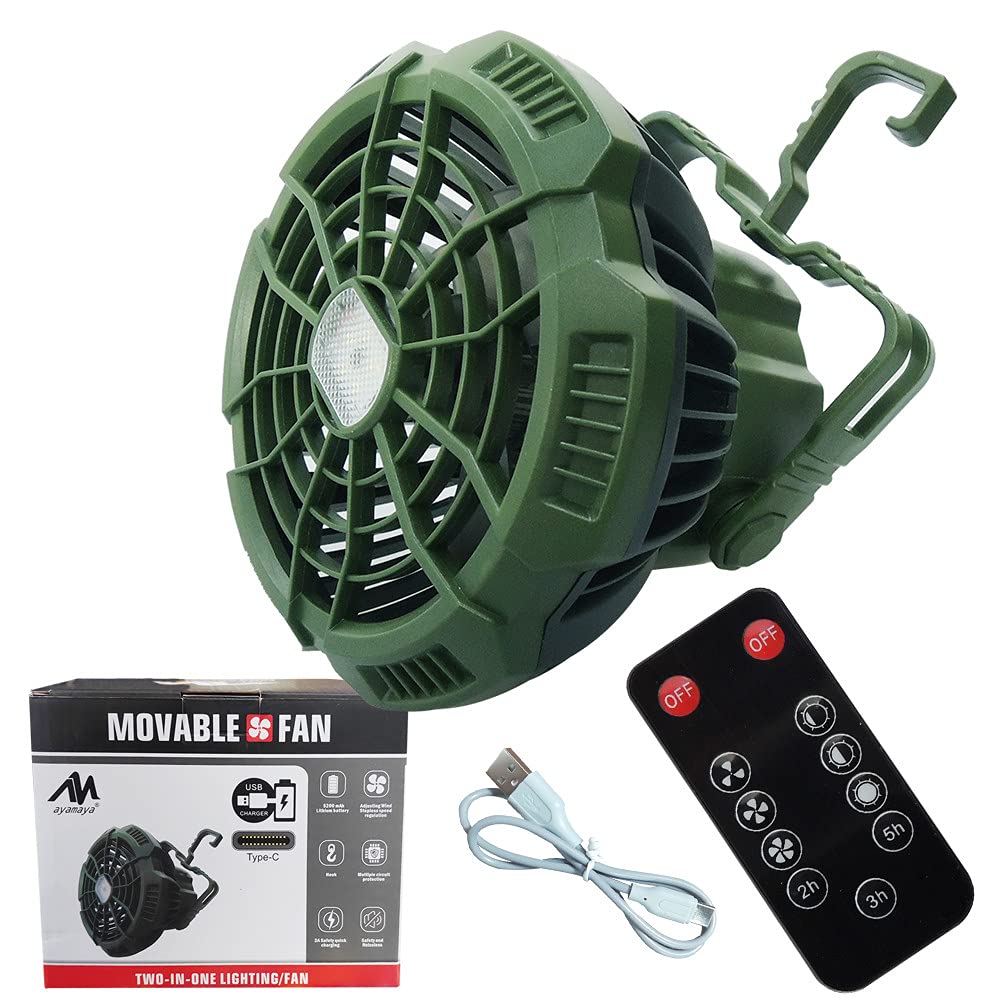 ayamaya Rechargeable Camping Tent Fan with LED Light & Remote Control, 7800mAh Portable Led Light Camping Lantern Fan USB Desk Ceilling Fan for Camping Car Office Hurricane Emergency Survival
