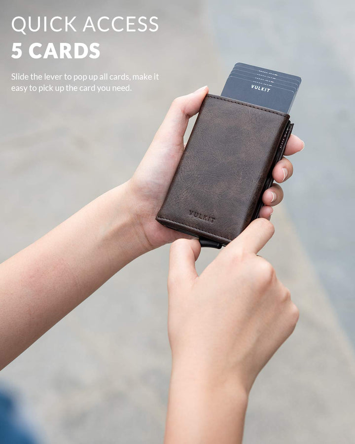 Pop up Wallet RFID Blocking Leather Credit Card Wallet with Banknote Compartment, ID Window &amp; Coin Pocket (Espresso)