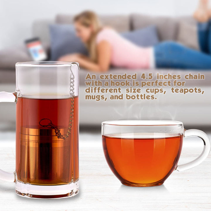 Tea Infuser, Extra Fine Mesh Loose Leaf Tea Steeper for Loose Tea 304 Stainless Steel Tea Strainers with Extended Chain Hook to Brew Loose Leaf Tea,Tea Ball Strainer