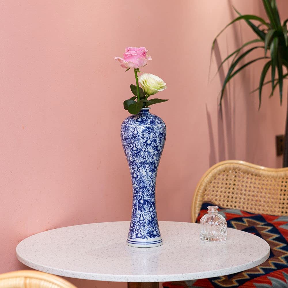 13 China Ceramic Vase Blue and White Porcelain Chinese Handmade Decorative Flower Vase for Living Room, Home Decor, Office, Table Centerpiece