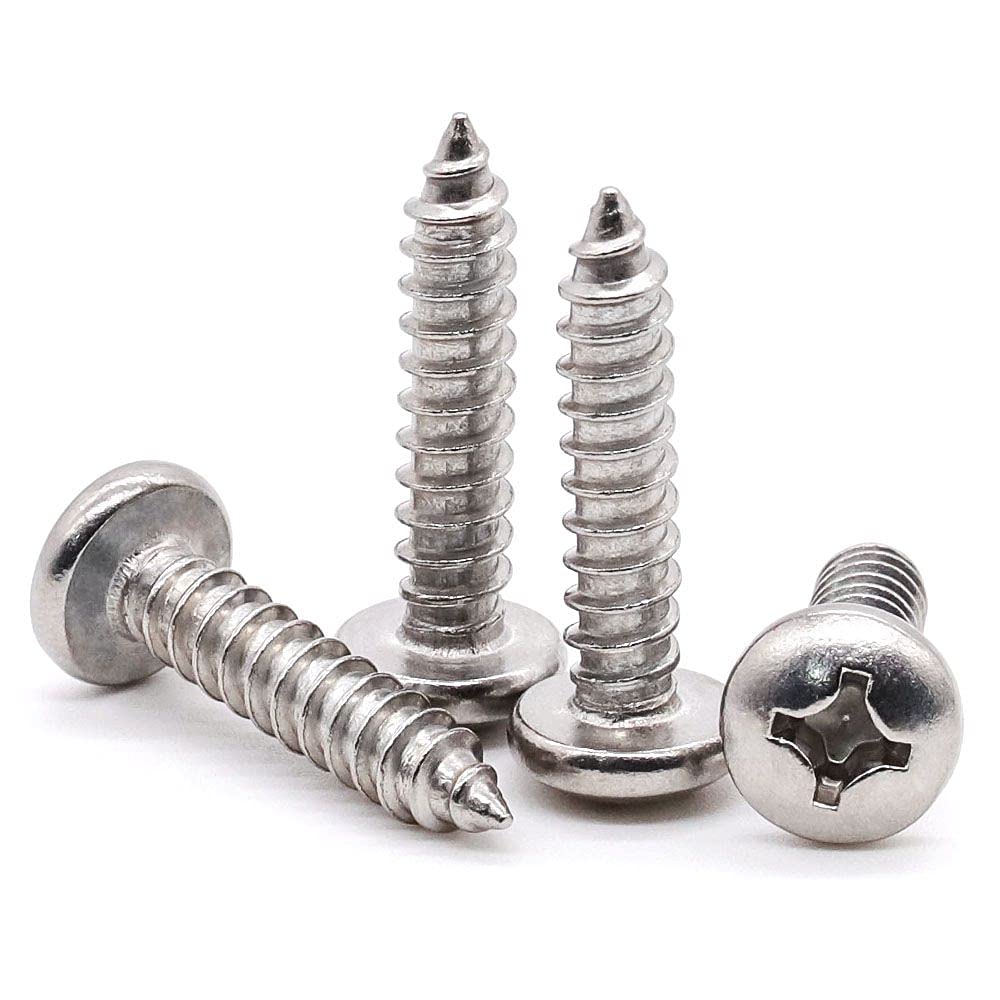 Glvaner #4 x 3/4 (100 pcs) Pan Head Self Tapping Screws, 18/8 Stainless Steel 304, Phillips Pan Head Sheet Metal Screws, Pan Head Wood Screws, No.2.9mm Thread Size