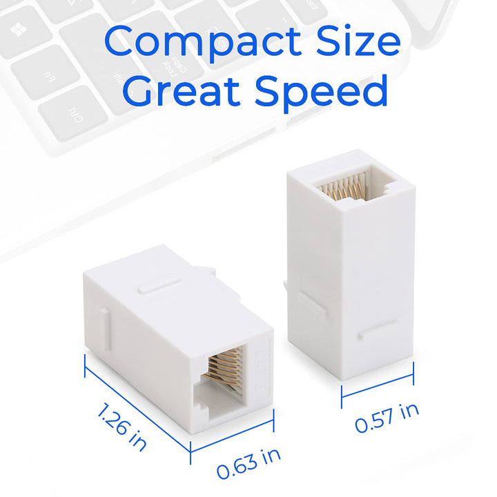 RJ45 Coupler Inline Adapter Keystone, Female to Female Network Connector 5 Pack for Ethernet Cat6/Cat5e/Cat5 Cable Extender with Gold Plated White