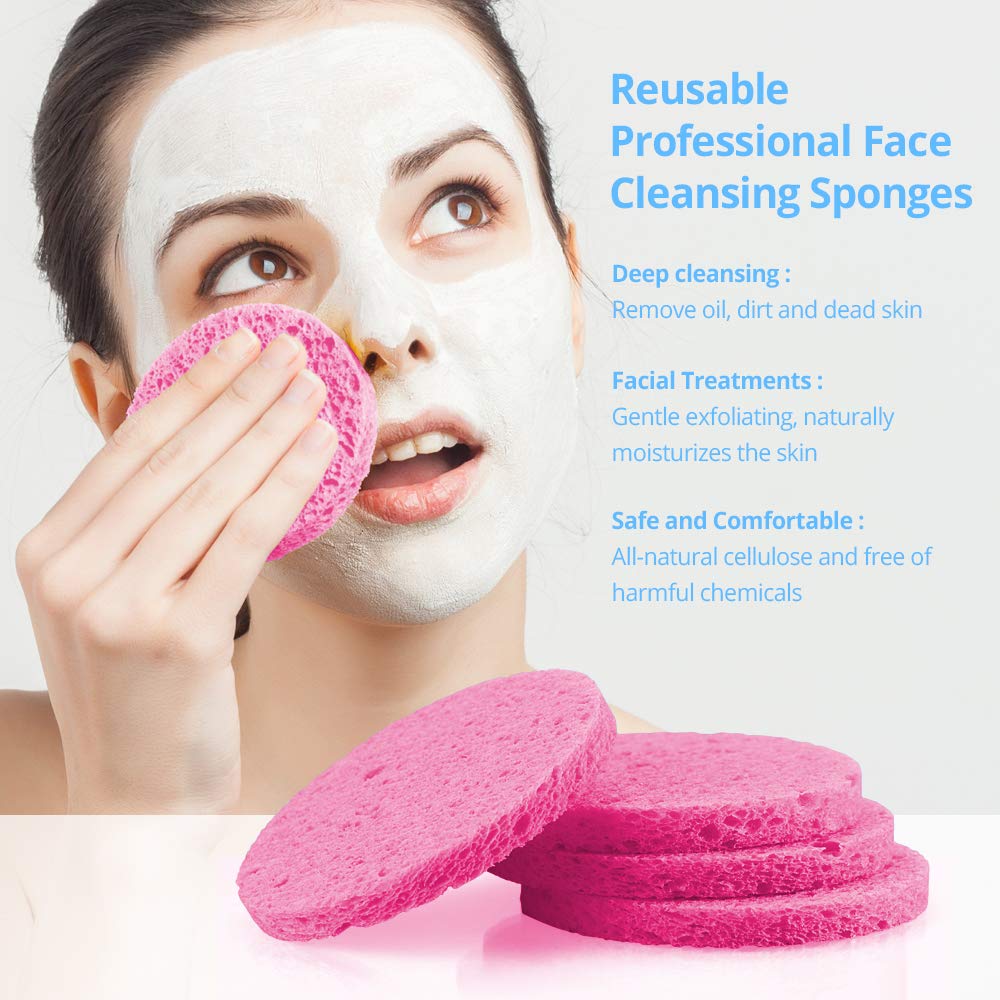 Compressed Cellulose Face Cleansing and Exfoliating Sponges, Reusable Natural Facial Sponges for Deep Cleansing, Soft Exfoliating, SPA Massage and Makeup Removal (20 Pcs, Pink)