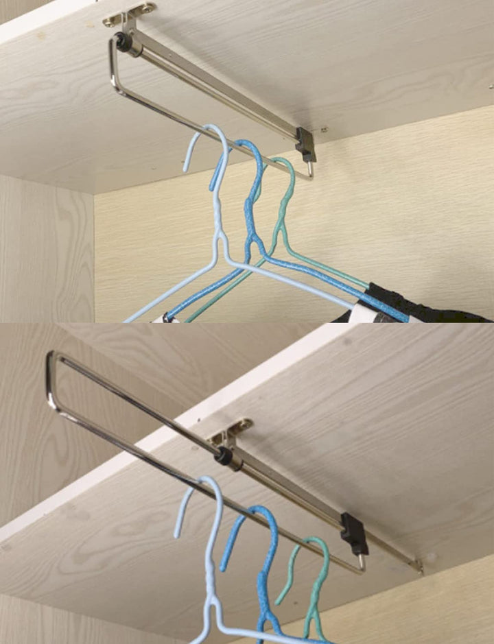 Short Adjustable Closet Rod Pull Out Shoe Rack for Closet with Mounting Screws Cold Rolled Steel Black Silver Retractable Wardrobe Closet Pull Out Rod Clothes Hanger,10-Inches,Quantity-1