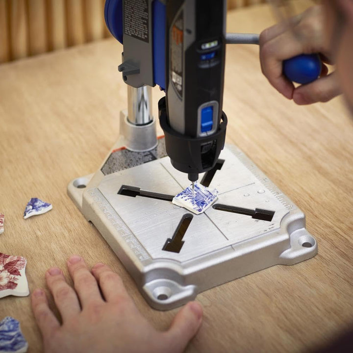 Drill Press Rotary Tool Workstation Stand with Wrench - Mini Portable Press &amp; Tool Holder - 2 Inch Depth- Ideal for Drilling Perpendicular and Angled Holes - 220-01