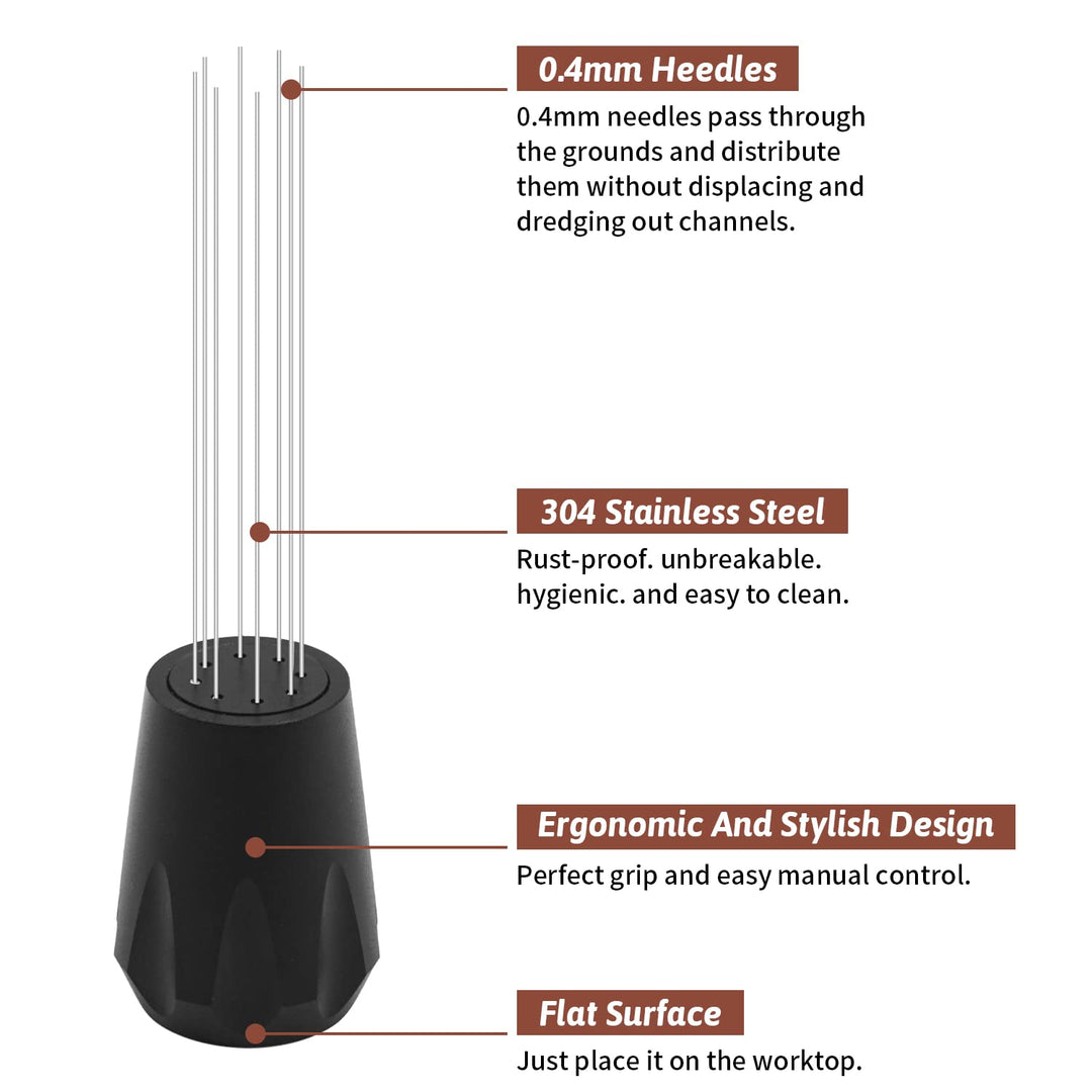 WDT Tool Coffee Grounds Needle Distributor 304 Stainless Steel Mini Whisk for Espresso Stirring Distribution Black