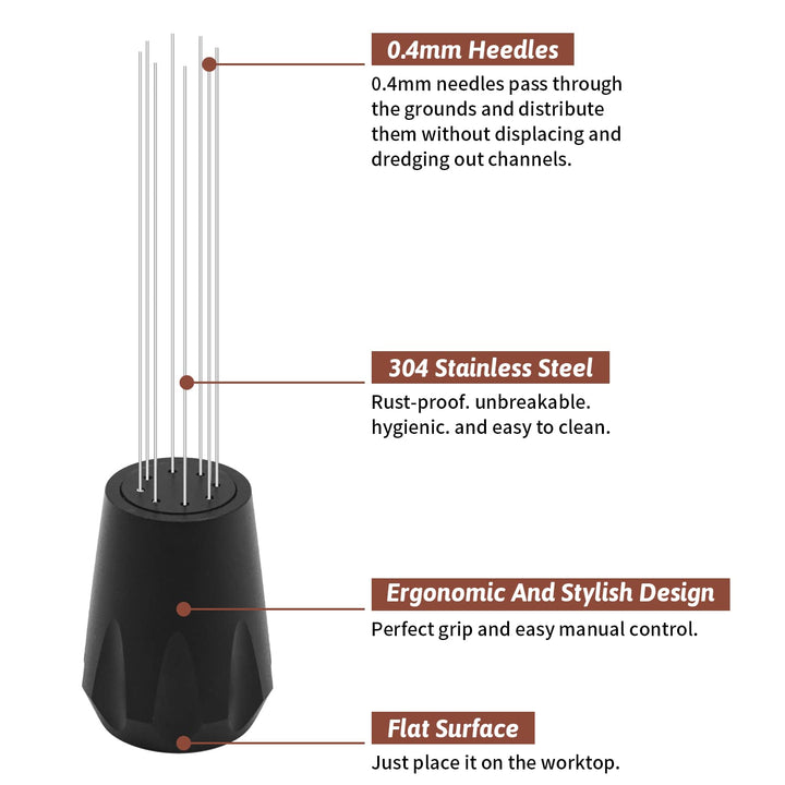 WDT Tool Coffee Grounds Needle Distributor 304 Stainless Steel Mini Whisk for Espresso Stirring Distribution Black